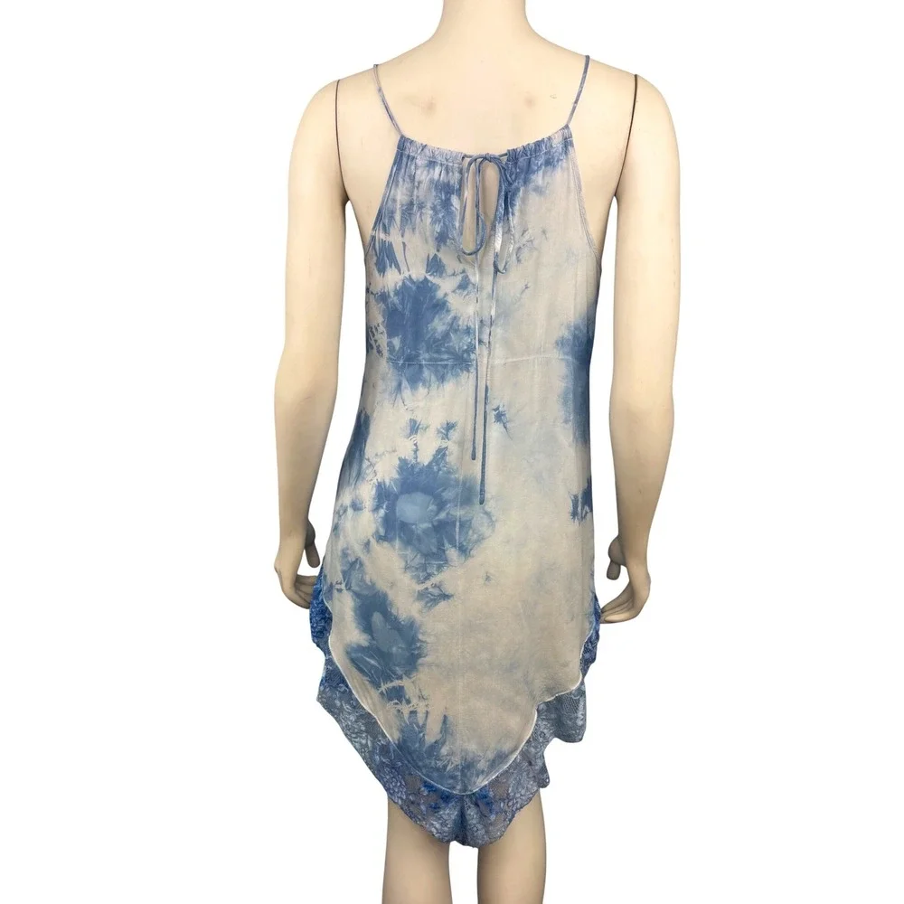Intimately Free People Slip Dress Womens XS Blue Tie Dye Lace Trim‎ Boho Mini